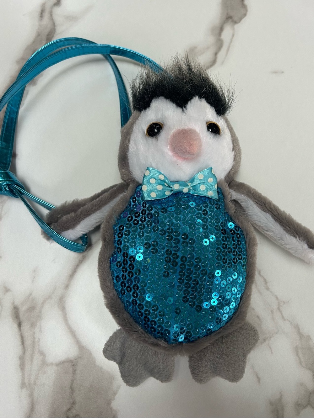 Kids PURSE/ BACKPAK - PLUSH GRAY - OWL OR PENGUIN  -Sequin Belly -